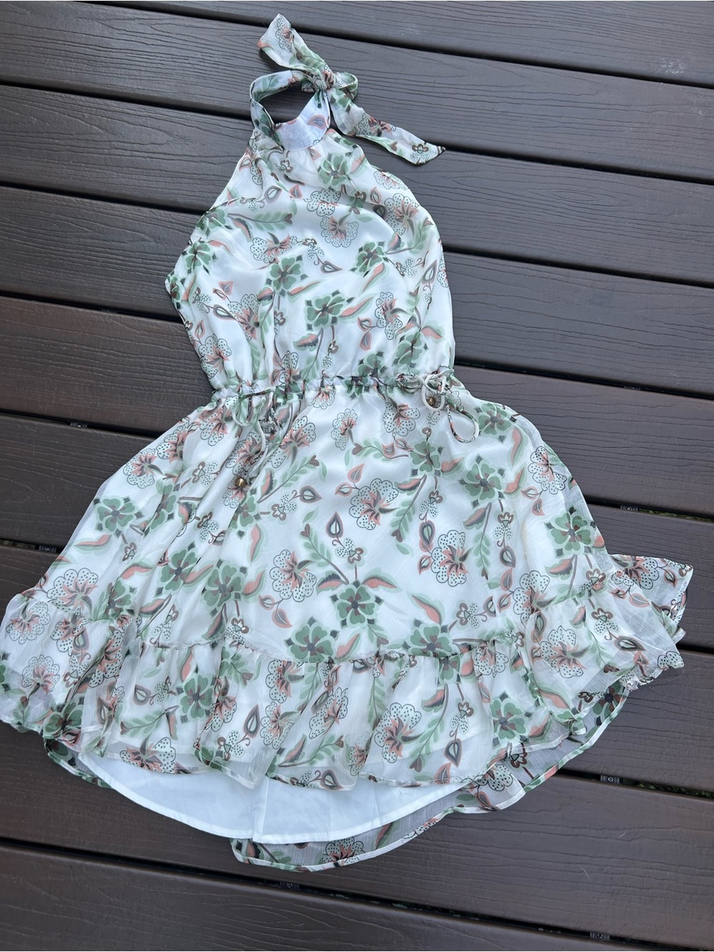 Strapless Floral Sundress in Sage Green & Cream